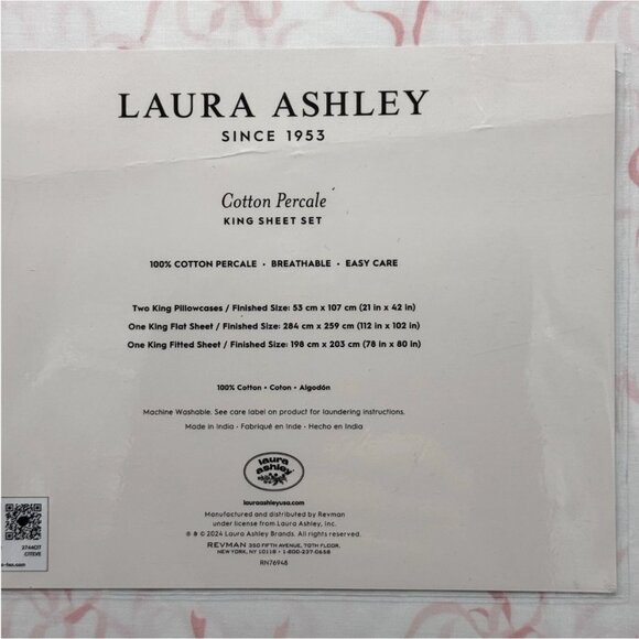 NEW 4pc Laura Ashley KING Sheet Set PINK TRAILING BOWS RIBBON Coquette Cottage - Picture 6 of 7